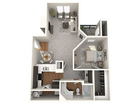 Floor plan for 1 bed, 1 bath, 797 sqft